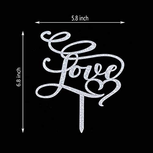 Love Cake Topper - Wedding/Engagement/Bridal Shower/Anniversary/Birthday/Bachelorette/Confession Party Decorations Supplies, Silver Glitter Acrylic