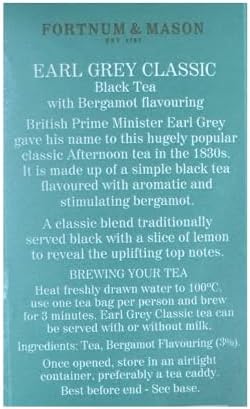 Fortnum and Mason British Tea. Earl Grey Classic 25 Count Tea Bags (1 Pack) USA