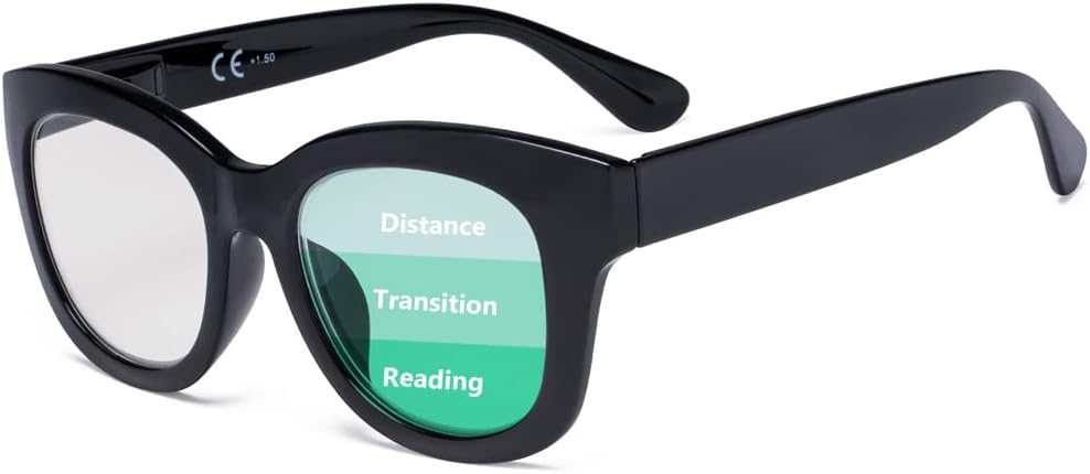 Eyekepper Oversized Progressive Readers Women - UV Protection Multifocus Computer Readers - Noline Trifocal Reading Glasses - Black Frame