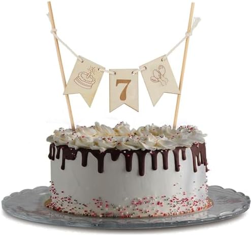 Birthday Cake Banner Topper, Wooden 7year /7Months Cake Topper, Girl Boy seventh Years Old Birthday/anniversaries/kid cake decoration Photo Prop