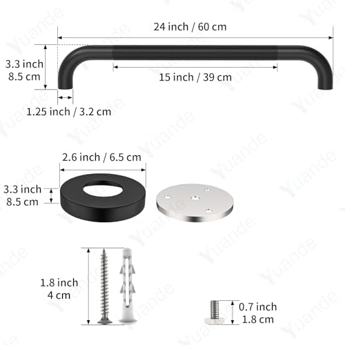 4 Pack 24 Inch Shower Grab Bar, YuanDe Matte Black Bathroom Grab Bar Handle w/Anti-Slip Knurled Grip, Stainless Steel Bath Balance Bar, 1.25" Diameter Safety Hand Rail Support,Handicap Injury Elderly