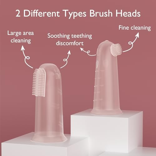 Momcozy Silicone Finger Toothbrush for Baby, Baby Finger Toothbrush for Training Teething, Infant Oral Cleaner, 2 Pcs Silicone Toothbrush