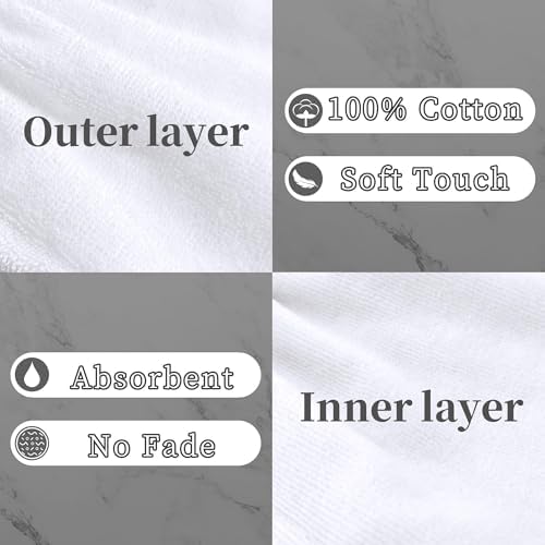 VOOVA & MOVAS White Exfoliating Washcloth 6PC, 8.3"x6.3" - 100% Cotton, Soft Absorbent Body Shower Glove Washcloth with Hanging Loop, Wash Mitts for Body
