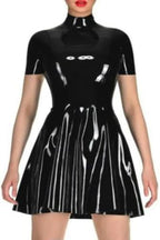 Woman PVC Leather Short Sleeve Faux Latex Leather Club Pleated Dresses Party Clubwear 7XL