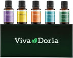 Viva Doria Top 5 Essential Oils Set - Food Grade | 100% Pure & Natural | Aromatherapy, Candle Making | Peppermint, Eucalyptus, Lavender, Lemon & Orange Oils