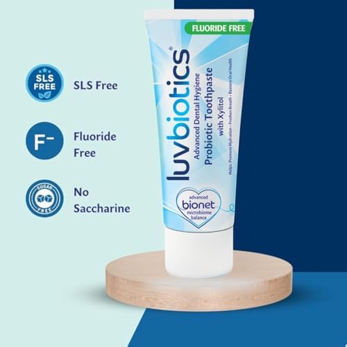 Luv Biotics Flouride Free Toothpaste with Oral Probiotics, Xylitol & Aloe Vera for Fresh Breath, Cavity Protection, Microbiome Support - 75ml