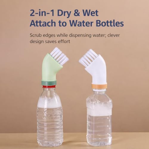 2 Pack Crevice Cleaning Brush with Water Bottle Connector, Multi-Purpose Dry & Wet Cleaning Brush for Kitchen, Bathroom, Sink, Stovetop, Tile Gaps, Shoes (Green & White)