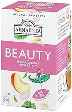 Ahmad Tea Herbal Tea, Peach, Carob, and Rose Petals 'Beauty' Natural Benefits Teabags, 20 ct (Pack of 6) - Decaffeinated & Sugar-Free
