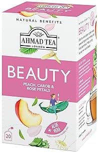 Ahmad Tea Herbal Tea, Peach, Carob, and Rose Petals 'Beauty' Natural Benefits Teabags, 20 ct (Pack of 6) - Decaffeinated & Sugar-Free