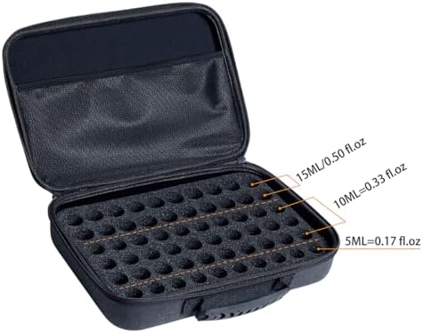 Essential Oils Carrying Case Holds 60 Grids for 1-3ML Roller Bottles 5ml, 10ml, 15ml Bottles Storage Organizer Bag Hard Shell EVA, Essential Oil Bag with Detachable Sponge Pad Black