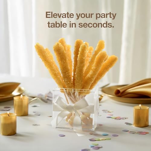 Gold Rock Candy Sticks – Tropical Flavor – 8 Count – Individually Wrapped – Cocktail Garnish, Party Favor – Wedding Decor, Baby Shower, Birthday Display