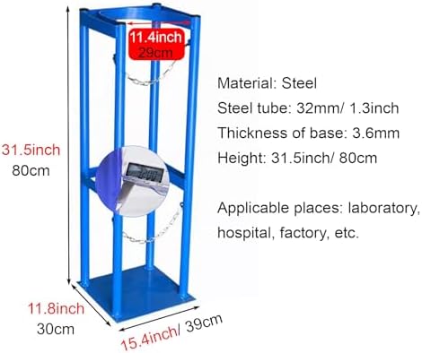 Steel Cylinder Tank Rack with Protective Chain & Fixing Screws, Floor Mount Cylinder Bracket, Gas Cylinder Fixed Shelf for Laboratory Factory(Blue (1 pc),11.4inch/29cm)