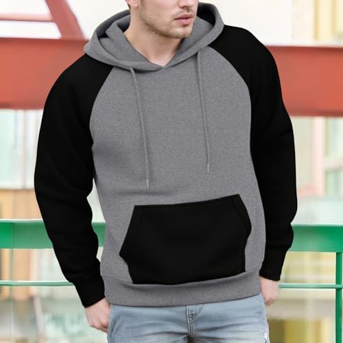 Men's Hoodies Novelty Color Block Pullover Lightweight Casual Long Sleeve Workout Hooded Sweatshirt Fall Sports Coat