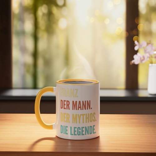Funny German First Name Design - Franz Ceramic Mug, Yellow/White