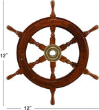 Nautical Sheesham Wood Ship Wheel with Brass Center Home Decoration Gifts (12"), Inch