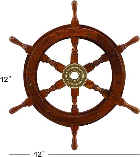 Nautical Sheesham Wood Ship Wheel with Brass Center Home Decoration Gifts (12"), Inch