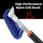 Grill Brush and Scraper, Safe Nylon Bristles Barbecue Triple Scrubbers Cleaning Brush for Cast Iron Grates/Porcelain/Weber Gas/Charcoal Grill,Extra Strong BBQ Cleaner Accessories (Blue)