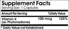 Natural Vitamin K-1 Phytonadione 100mcg ~ 200 Capsules - No Additives ~ Naturetition Supplements