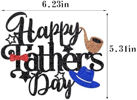 Fathers Day Cake Toppers,Black Glitter Happy Father'S Day Theme Party Supplies,Blue Hat Red tie Brown pipe dad Birthday Party Cake Supplies