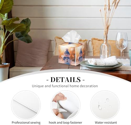 Cute Christmas Snowman Tissue Box Cover Square,Winter Christmas Snowman Tissue Box Holder Waterproof Leather Facial Paper Organizer Dispenser for Bathroom Home Car Nightstand Vanity Desk