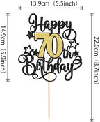 1 PCS Happy 70th Birthday Cake Topper Black Gold Glitter Cheers to 70 Years Birthday Cake Pick Hello 70 Fabulous Cake Decoration for Happy 70th Birthday Anniversary Party Decorations Supplies