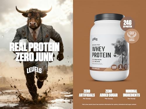 Levels Grass Fed Whey Protein Powder, No Artificials, 24G of Protein, Pure Chocolate, 2LB