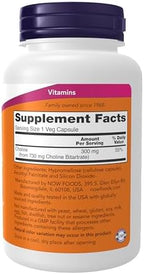 Now Supplements Choline 300 mg, 100 Veg Capsules - Supports Nervous System and Liver Health*, Vegan