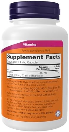 Now Supplements Choline 300 mg, 100 Veg Capsules - Supports Nervous System and Liver Health*, Vegan