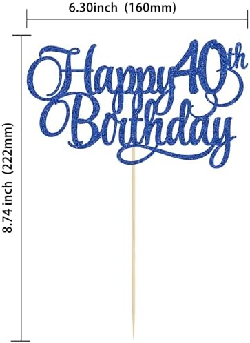 1 Pack Happy 40th Birthday Cake Topper Blue Glitter Number 40 Forty Years Old Birthday Cake Pick Decoration For 40th Birthday Celebrating Anniversary Party Supplies
