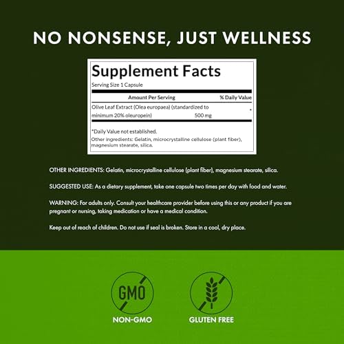 Swanson Olive Leaf Extract Immune and Cardiovascular Health Supplement for Adults Seeking Year-Round Immune Support - 20% Oleuropein (120 Capsules, 500 mg)