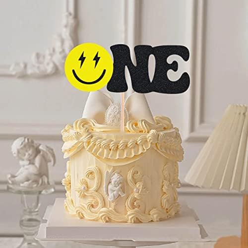 Happy Dude Cake Topper - Smiley Face Birthday Party Decorations - One Cool Dude 1st Birthday Cake Decor for Baby Shower, Gender Reveal Party, Photo Booth Props