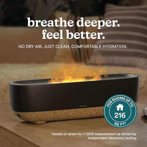 Homedics Fireside Ultrasonic Humidifier, Medium Sized Rooms, Visible Flame-Effect Cool Mist, 0.26-Gal Top-Fill Tank, Dry Air Relief at Home, Breathe & Sleep Better, Aromatherapy