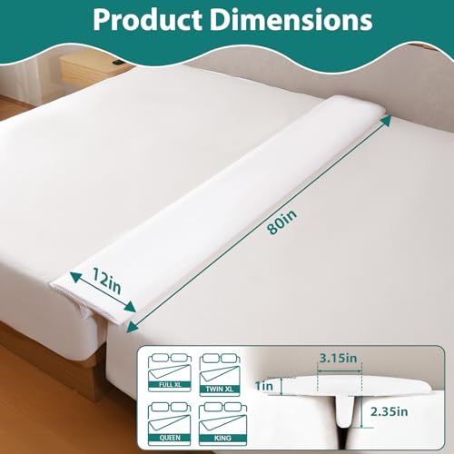 12" Extra Wide Split King Gap Filler for Adjustable Bed, Bed Bridge Twin to King Converter with Washable Cover, Close The Gap (0-3"),White