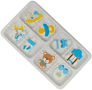Edible 8 pieces Baby Shower for Baby Boy cake decorations, cupcake toppers, perfect Icing Cookies decro for Birthday Reveal party Team Dinner