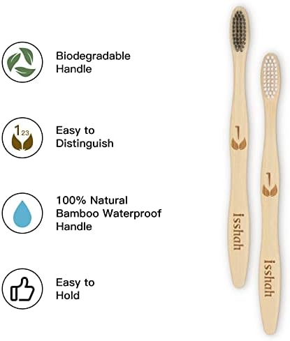 Isshah Biodegradable Eco-Friendly Natural Bamboo Charcoal Toothbrushes, FSC Certified and PETA Approved - 12 Count