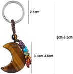 moonsix Crystal Crescent Moon Keychain with 7 Chakra Beads Natural Reiki Healing Stones Keyring Charm Decor for Unisex