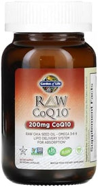 Garden of Life CoQ10 200mg, Vegetarian Omega 3 6 9 Supplement Raw Co Q 10 Chia Seed Oil, Whole Food Nutrition with Antioxidant Support, Coenzyme q10 Supplement for Heart Health, 60 Capsules