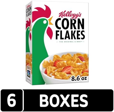 Kellogg's Corn Flakes Breakfast Cereal, Kids Cereal, Family Breakfast (6 Boxes)
