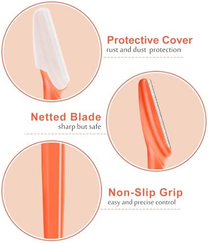 12 Pcs Orange-red Eyebrow Razors, Face Razors Multipurpose, Exfoliating Dermaplaning Tools, Eyebrow Trimmers Shaver with Protective Cover, Facial Hair Removal for Women Men Body Use