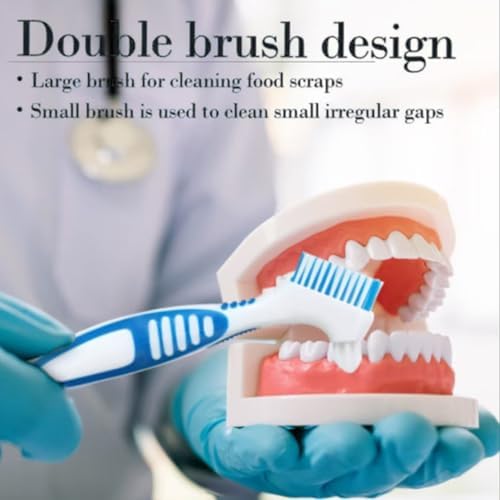 3 P Denture Cleaning Brush Portable Cleaning Brush False Teeth Brushes for Denture Care Denture Cleaner with Multi-Layered Soft Bristles and Dual Angled