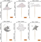 24 Pack Little Star Cupcake Toppers Glitter Moon Cloud Cupcake Picks Twinkle Star Baby Shower Kids Birthday Wedding Party Cake Decorations Supplies Silver