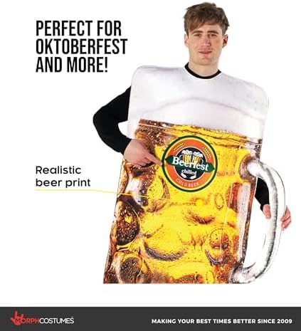 Morph Mens Beer Costumes for Adults Inflatable Stein Beer Halloween Costumes for Men Oktoberfest Alcohol Costume