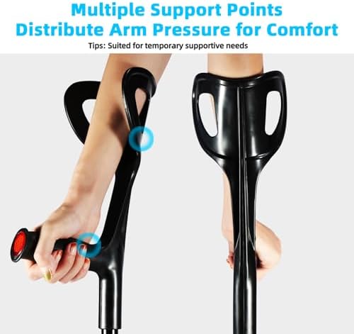 Portable Forearm Crutches, Open Cuff & Strap-Free Design, Lightweight Folding Adult Crutches, Temporary Rehabilitant Support, Aluminum,10-Level Adjustable Height,1 Pair,Fits 5'1"–5'11", FUSHIDE