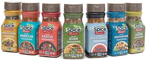 iSpice-Spices and Seasonings Sets Includes Middle Eastern Moroccan Harissa Ras El Hanout Asian, Mediterranean Zaatar Seasoning herbs, spices & seasonings Spice Gift sets 7 pack Middle Earth Fire