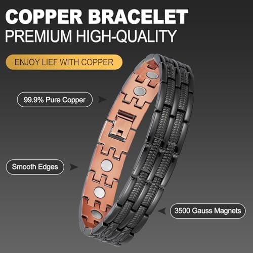 BioMag Copper Bracelet for Men 99.9% Pure Copper Magnetic Bracelet with Powerful Neodymium Magnets Adjustable Box Gift（Sizing Tool）