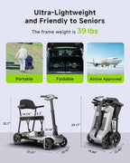 SCOOTNGO Mobility Scooters for Seniors & Adults 4 Wheel Travel Mobility Scooter Airline Approved with Two Batteries, Lightweight, Foldable, No Assembly Needed (Silver Grey, Dual Batteries)
