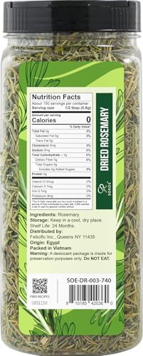 Soeos Dried Rosemary Leaves, 4.2 oz (120g), Whole Rosemary for Cooking, Seasoning, Baking, Roasting, Marinades and Tea, Premium Quality, All Natural, Aromatic Dried Herb