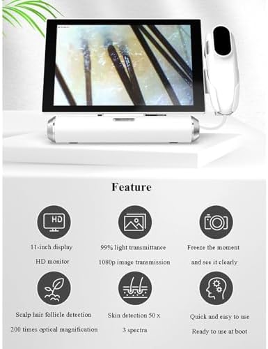 Skin Diagnostic Hair Analyzer, 11-inch Skin Scalp Detector MultiFunctional Hair Follicle Analyser Machine with 50x/200x Dual Heads, Skin Health Detection for Home Salon Use