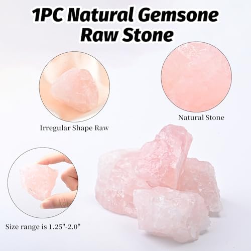 Rose Quartz Raw Stones 1PC, Gemstones Raw Stones and Healing Crystals, Hand Carved Natural Pocket Raw Stone for Decoration Tumbling, Garden(1.18"-1.97")