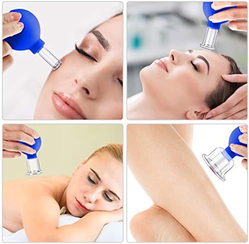 4 Size Facial Cupping Therapy Set Glass, Eye Face Vacuum Massage Anti Cellulite Cup - Silicone Cupping Massage Therapy, for Beauty Body Cup Fascia Massager(Softcover-Blue)